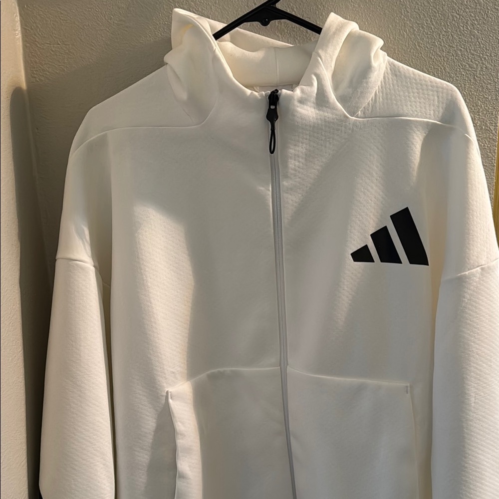 Adidas White Full-Zip Hoodie - Mens Large